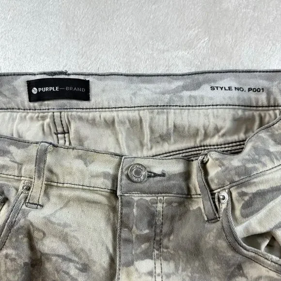 Purple Brand Slim Fit Jeans Men’s 36 Low Rise Button Fly P001 Gray Distressed